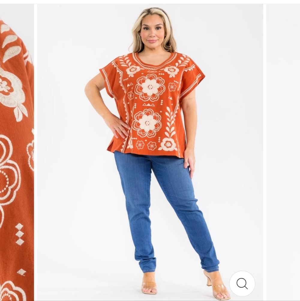 Savanna Jane Terracotta Floral Embroidered Blouse